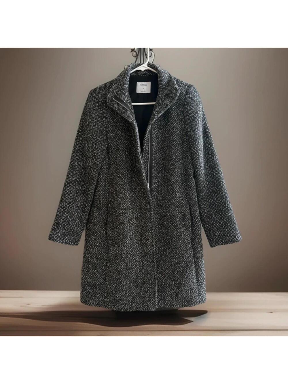 Old Navy Black White Bouclé Zip Front Coat Jacket XS